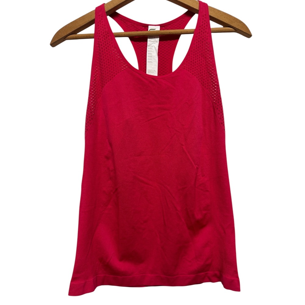 Fabletics Women's Pink Racerback Tank Top Size L Athletic Workout Seamless‎ Mesh